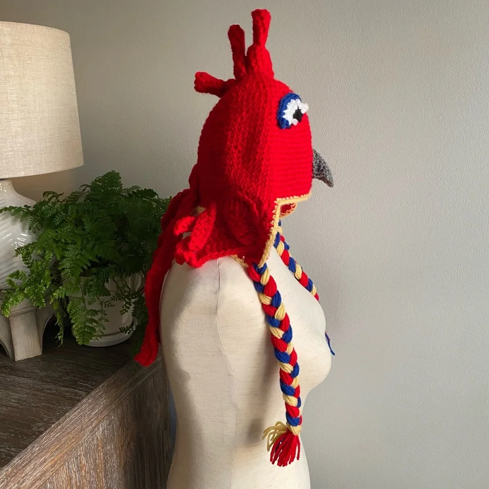 Handmade Rooster Crochet Hand Knit‎ Crocheted Kids Childrens Hat Red One Size